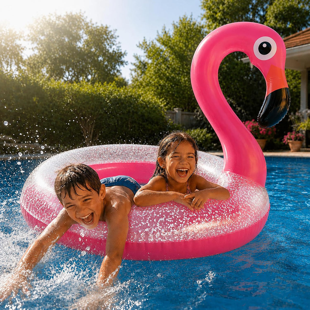 2-Pack 48" Inflatable Glitter Pink Flamingo Pool Float, Swim Party Toys, Fun Beach Floaties, Summer Pool Lounger for Adults & Kids, Pool Party Favor