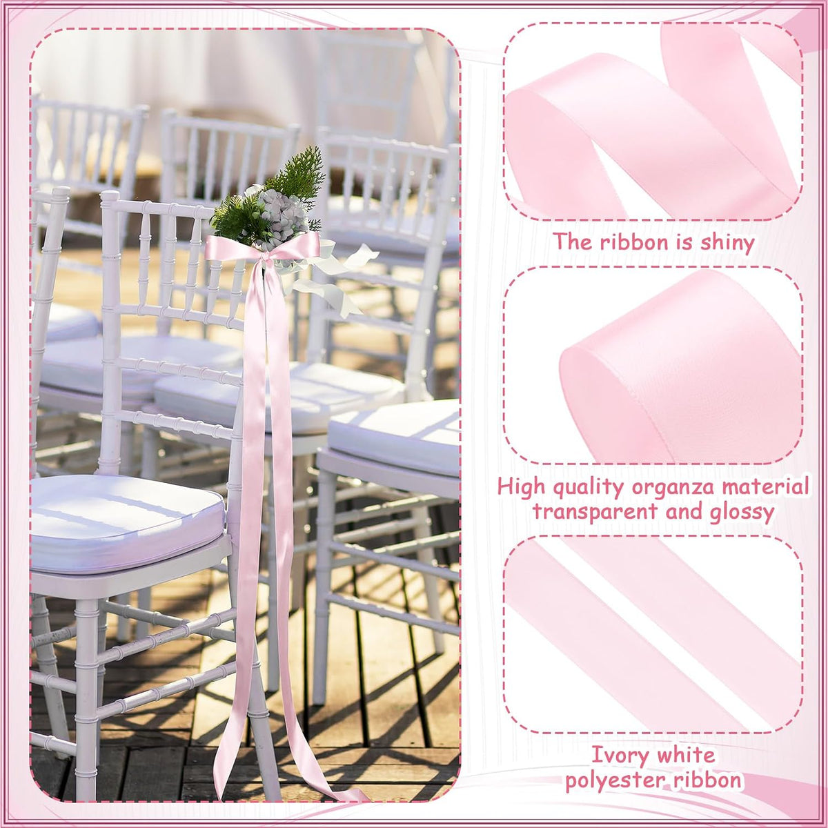 Daifunli 24 Pcs Pink Wedding Bows Aisle Decorations for Chairs