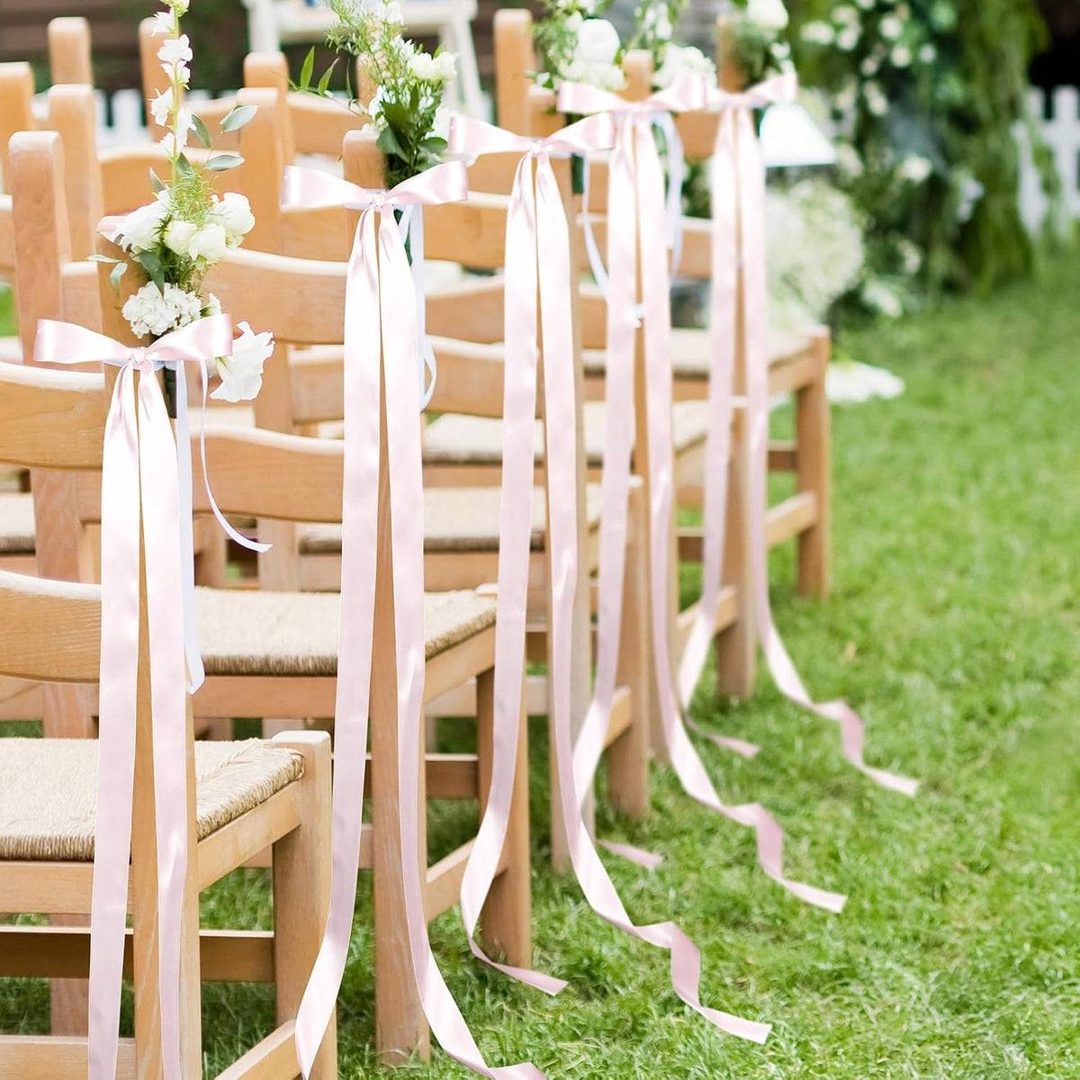 Daifunli 24 Pcs Pink Wedding Bows Aisle Decorations for Chairs