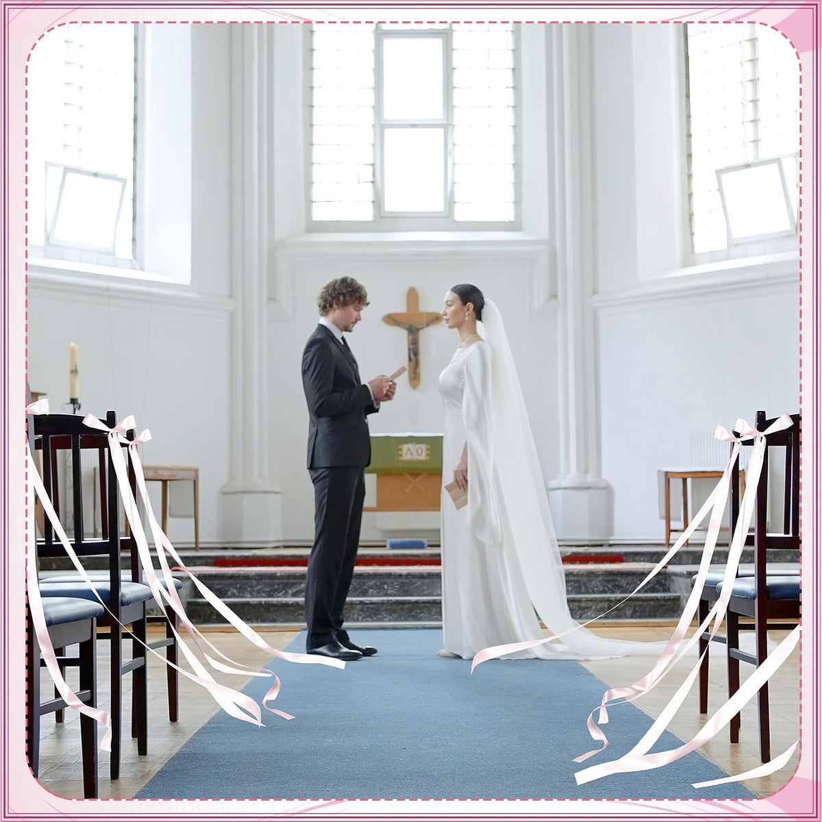 Daifunli 24 Pcs Pink Wedding Bows Aisle Decorations for Chairs