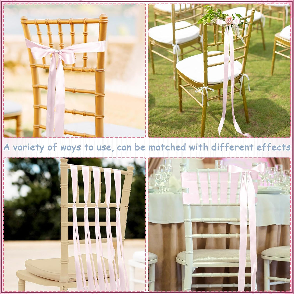 Daifunli 24 Pcs Pink Wedding Bows Aisle Decorations for Chairs