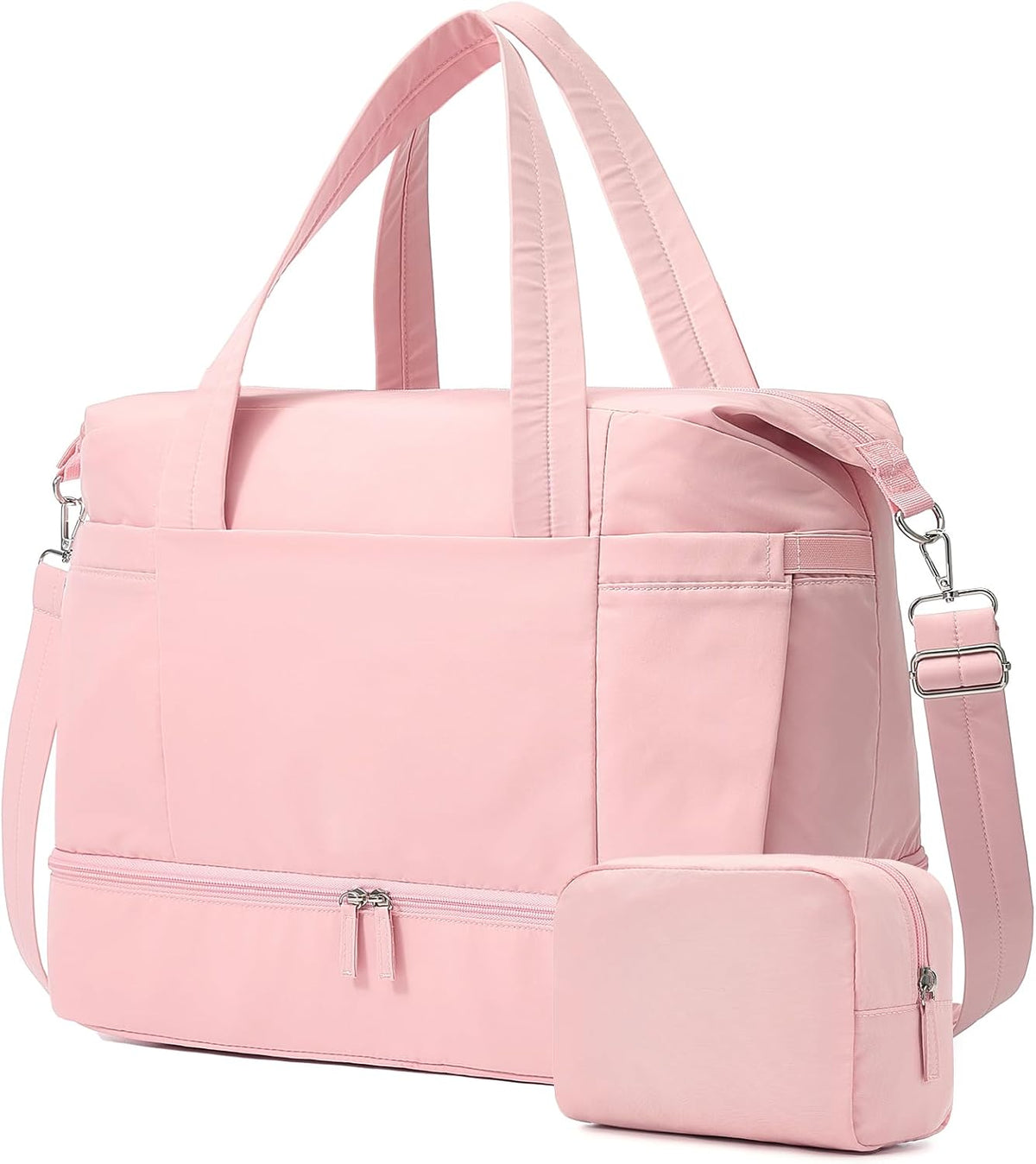 30L Duffle Bag for Women with Shoe Compartment Toiletry Bag, Pink