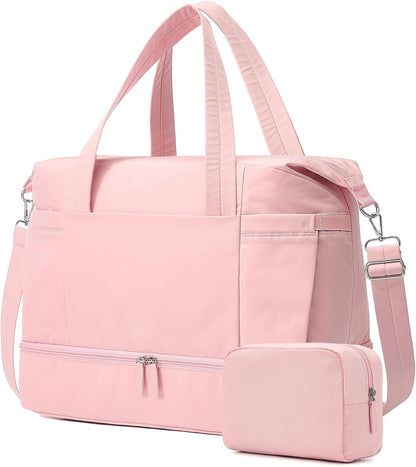 30L Duffle Bag for Women with Shoe Compartment Toiletry Bag, Pink