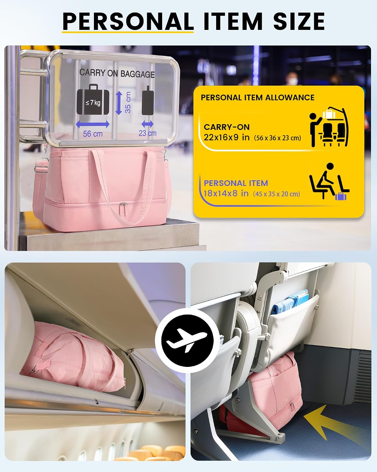 30L Duffle Bag for Women with Shoe Compartment Toiletry Bag, Pink