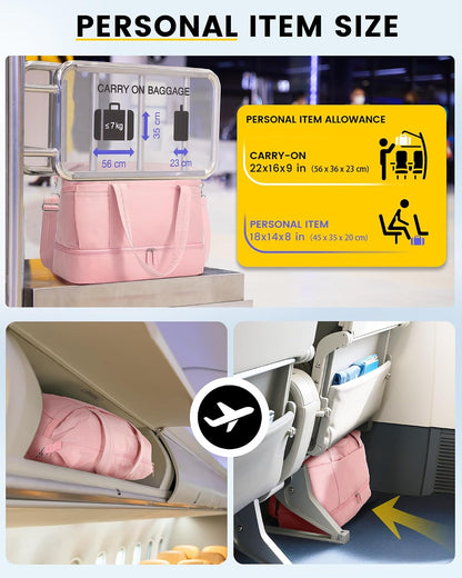 30L Duffle Bag for Women with Shoe Compartment Toiletry Bag, Pink