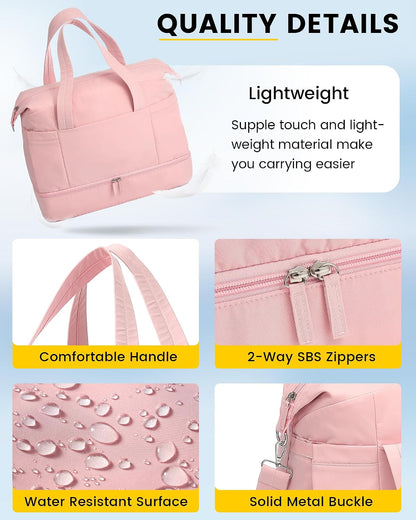 30L Duffle Bag for Women with Shoe Compartment Toiletry Bag, Pink