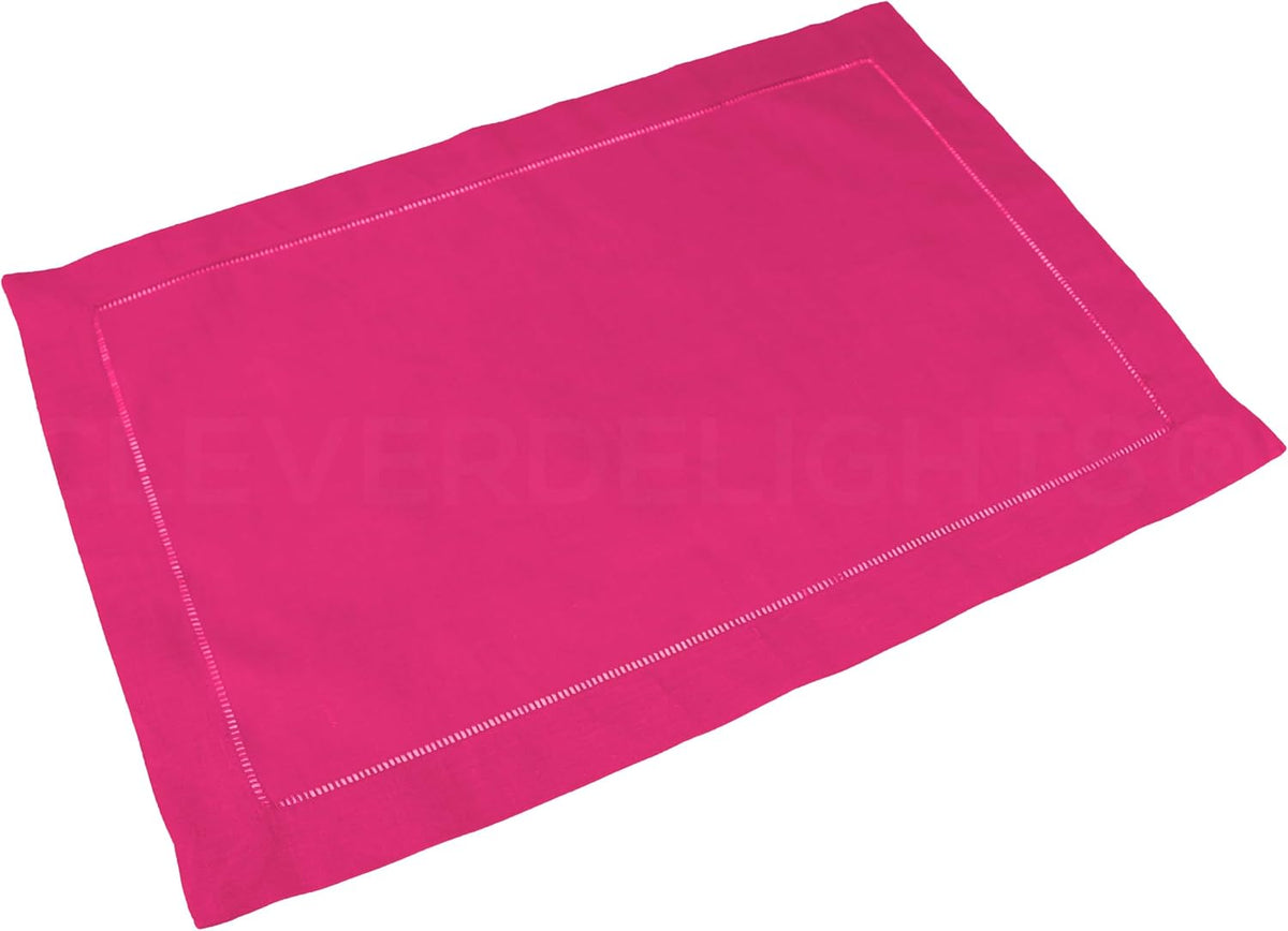 Pink Hemstitched Placemats - 6 Pack - 14" x 20" - 55/45 Linen Cotton Blend