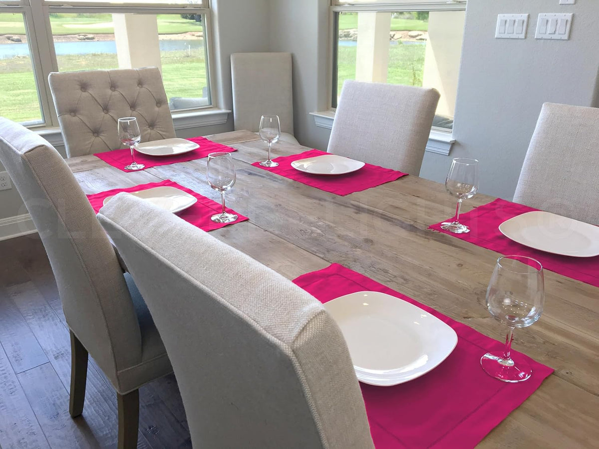 Pink Hemstitched Placemats - 6 Pack - 14" x 20" - 55/45 Linen Cotton Blend