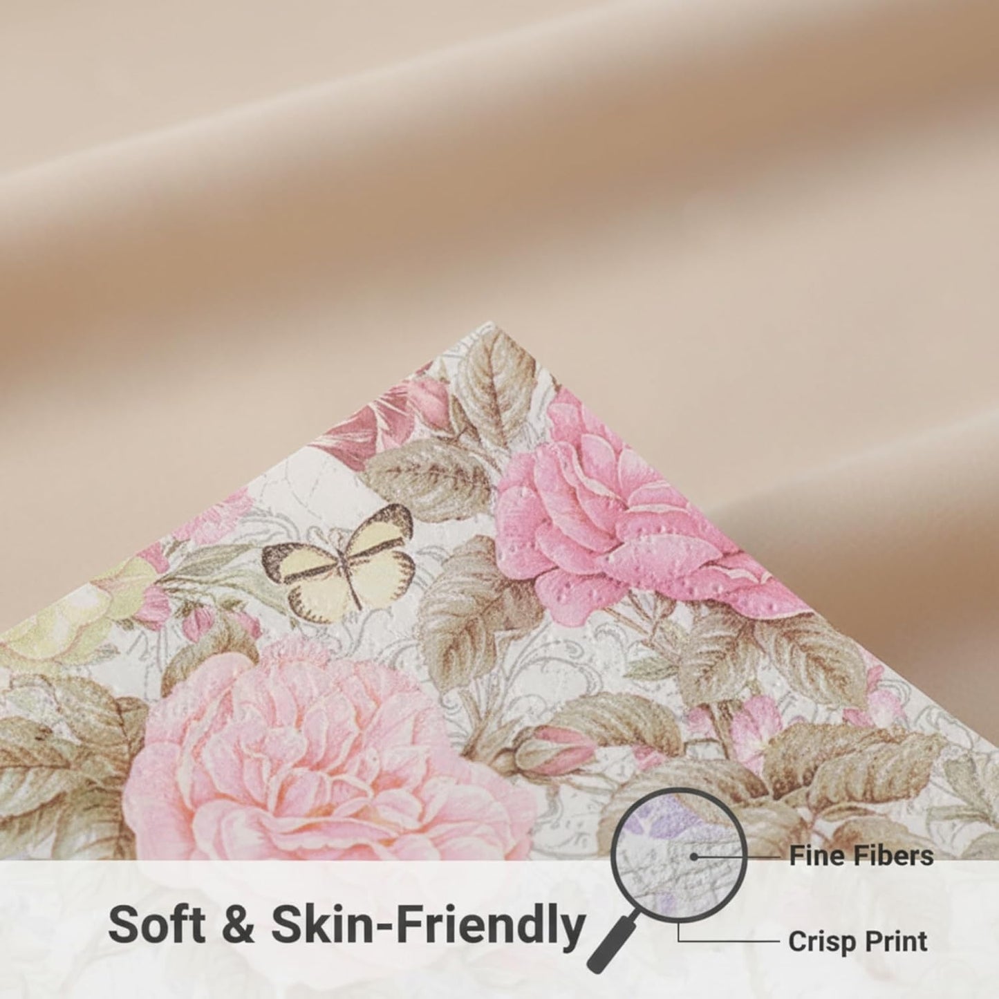 Pretty Printed Pink Floral Paper Napkins Disposable Decorative Paper Dinner Napkins Serviettes Paper Party Napkins with Designs 6.5x6.5 inch (20-Count)