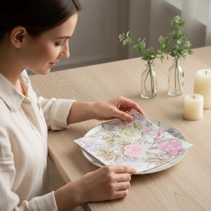 Pretty Printed Pink Floral Paper Napkins Disposable Decorative Paper Dinner Napkins Serviettes Paper Party Napkins with Designs 6.5x6.5 inch (20-Count)