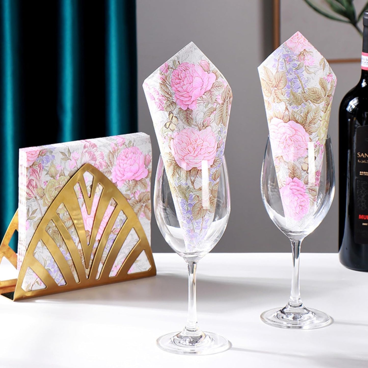 Pretty Printed Pink Floral Paper Napkins Disposable Decorative Paper Dinner Napkins Serviettes Paper Party Napkins with Designs 6.5x6.5 inch (20-Count)