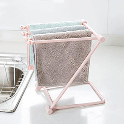 Foldable Hand Towel Stand Rack for Water Cup Storage Hygienic Washcloth Holder (Light Pink)