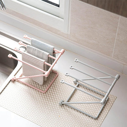 Foldable Hand Towel Stand Rack for Water Cup Storage Hygienic Washcloth Holder (Light Pink)