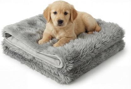 IHAPPYDOG Waterproof Faux Fur Dog Blanket – Pet Throw & Couch Protector for Sofa, Bed, Furniture – Plush Pup Cover for Small Medium Large Dogs – Machine Washable – Grey – 40" x 30"