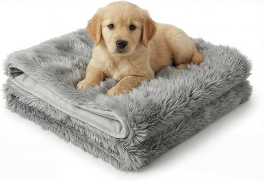 IHAPPYDOG Waterproof Faux Fur Dog Blanket – Pet Throw & Couch Protector for Sofa, Bed, Furniture – Plush Pup Cover for Small Medium Large Dogs – Machine Washable – Grey – 40" x 30"