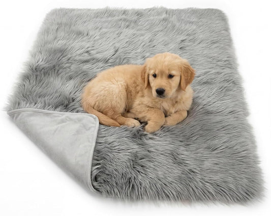 IHAPPYDOG Waterproof Faux Fur Dog Blanket – Pet Throw & Couch Protector for Sofa, Bed, Furniture – Plush Pup Cover for Small Medium Large Dogs – Machine Washable – Grey – 40" x 30"