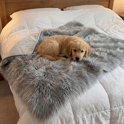 IHAPPYDOG Waterproof Faux Fur Dog Blanket – Pet Throw & Couch Protector for Sofa, Bed, Furniture – Plush Pup Cover for Small Medium Large Dogs – Machine Washable – Grey – 40" x 30"