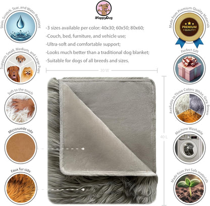 IHAPPYDOG Waterproof Faux Fur Dog Blanket – Pet Throw & Couch Protector for Sofa, Bed, Furniture – Plush Pup Cover for Small Medium Large Dogs – Machine Washable – Grey – 40" x 30"