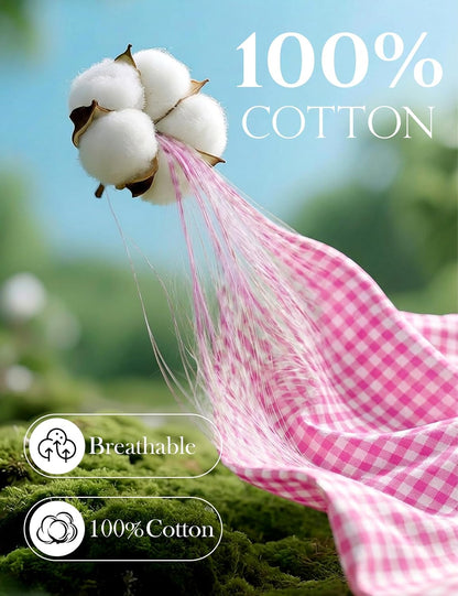 Cotton Robes for Women Gingham Long Sleeve Ruffle Trim Bathrobe