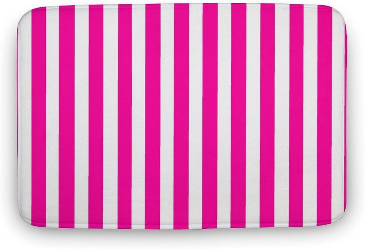 Pink Modern Stripe Bathroom Rugs, Non Slip & Absorbent Bath Mat Carpets for Bathroom, Entryway or Sink 16" x 24"