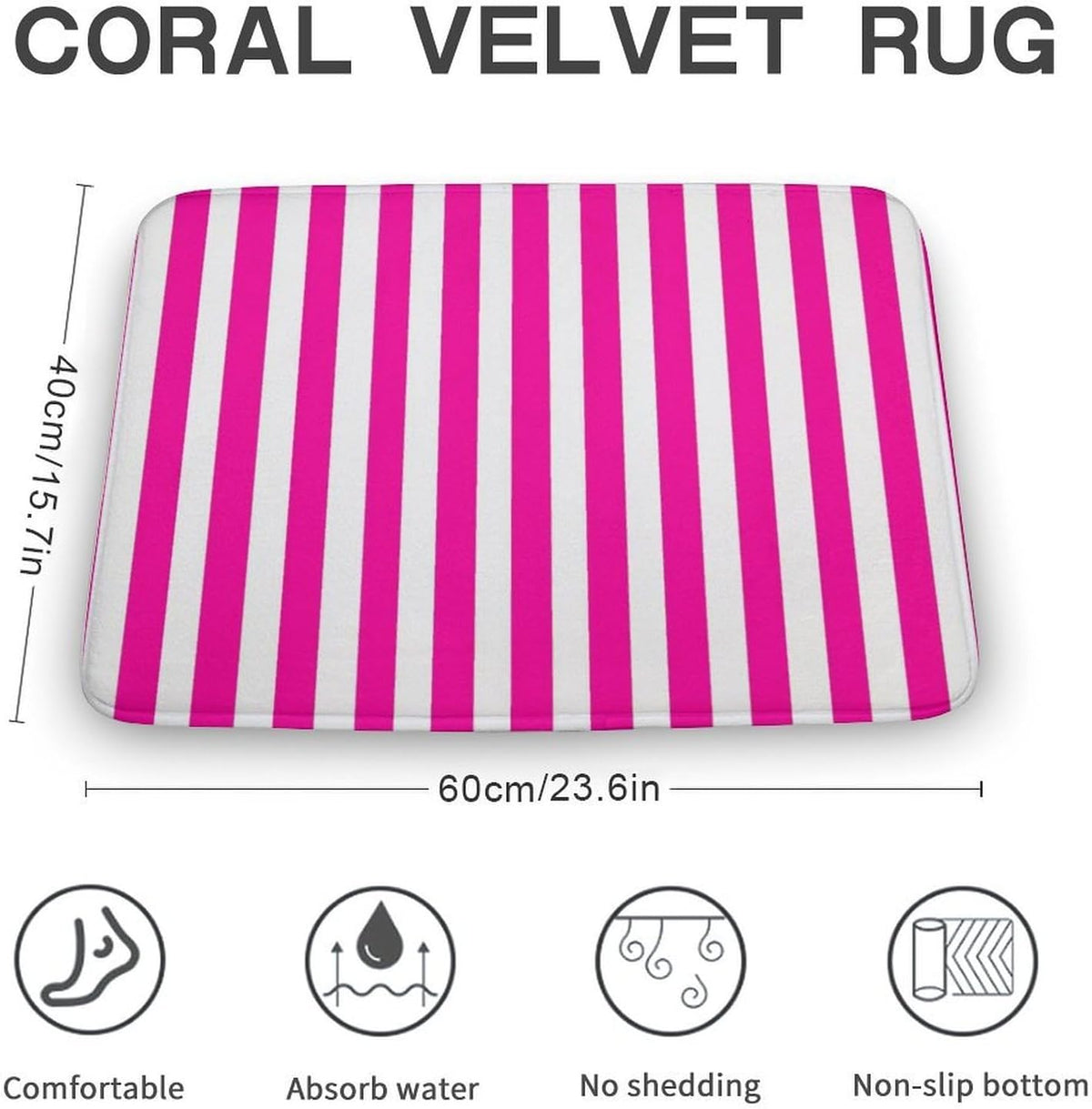 Pink Modern Stripe Bathroom Rugs, Non Slip & Absorbent Bath Mat Carpets for Bathroom, Entryway or Sink 16" x 24"