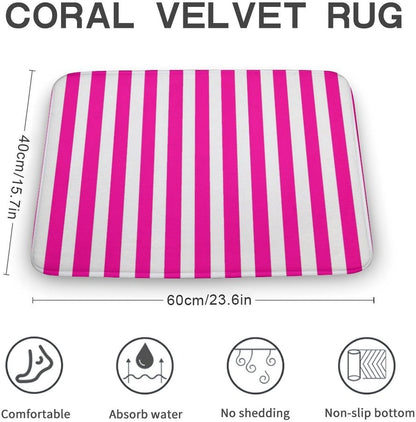 Pink Modern Stripe Bathroom Rugs, Non Slip & Absorbent Bath Mat Carpets for Bathroom, Entryway or Sink 16" x 24"