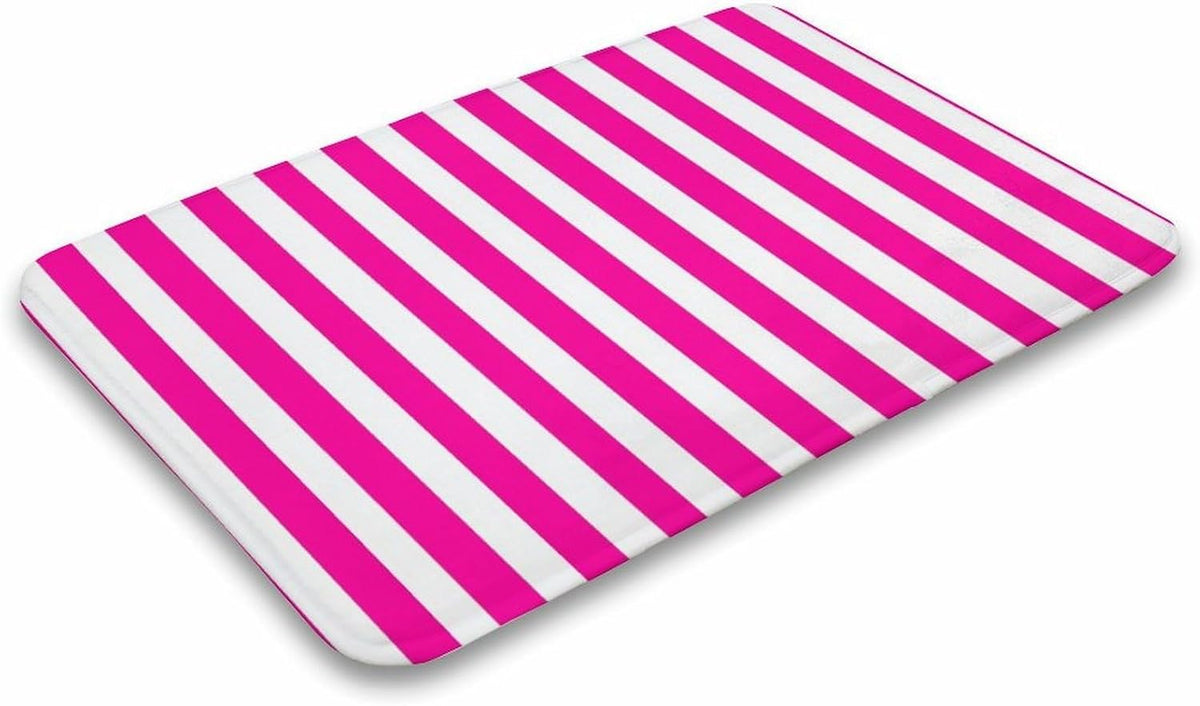 Pink Modern Stripe Bathroom Rugs, Non Slip & Absorbent Bath Mat Carpets for Bathroom, Entryway or Sink 16" x 24"