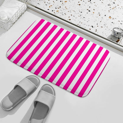 Pink Modern Stripe Bathroom Rugs, Non Slip & Absorbent Bath Mat Carpets for Bathroom, Entryway or Sink 16" x 24"