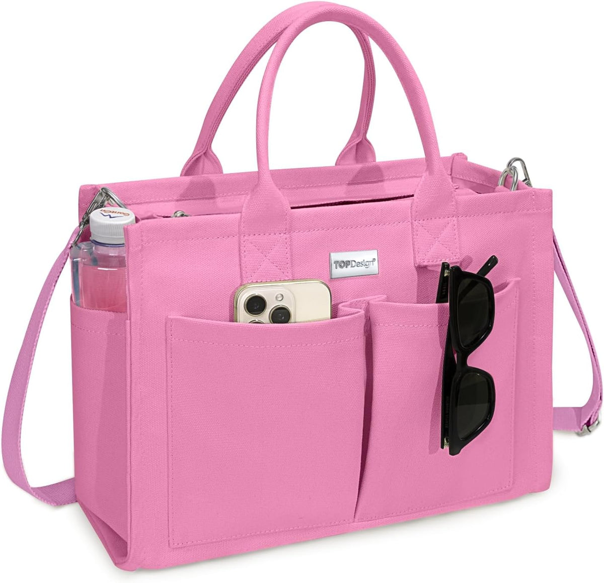 Heavy-Duty Canvas Tote Bag for Women, Adjustable Crossbody/Shoulder Handbag with 9 Pockets, Everything Tote