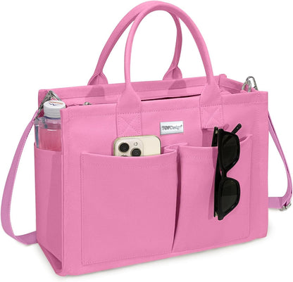 Heavy-Duty Canvas Tote Bag for Women, Adjustable Crossbody/Shoulder Handbag with 9 Pockets, Everything Tote