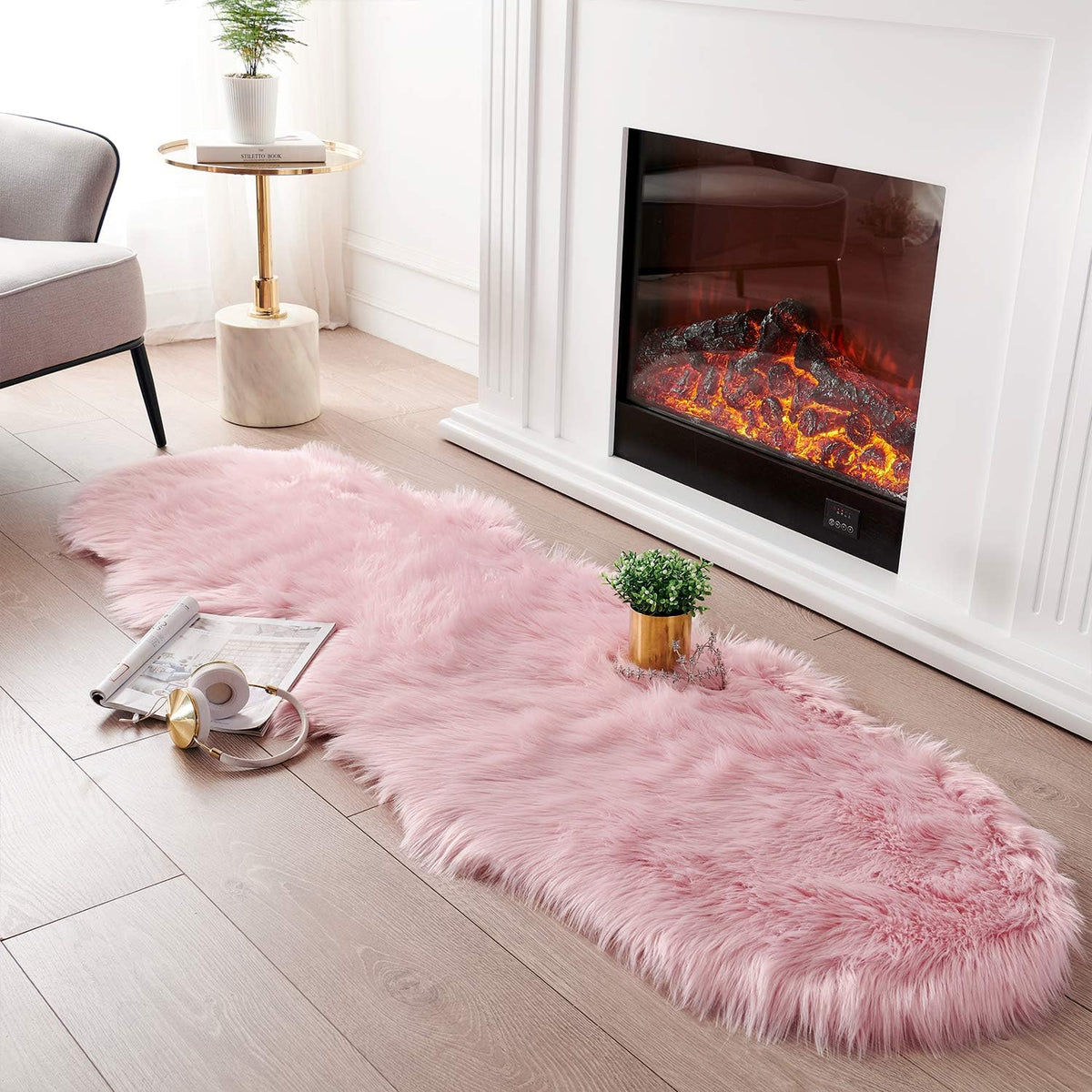 SERISSA 2x6 Fluffy Pink Faux Fur Area Rug for Living Room