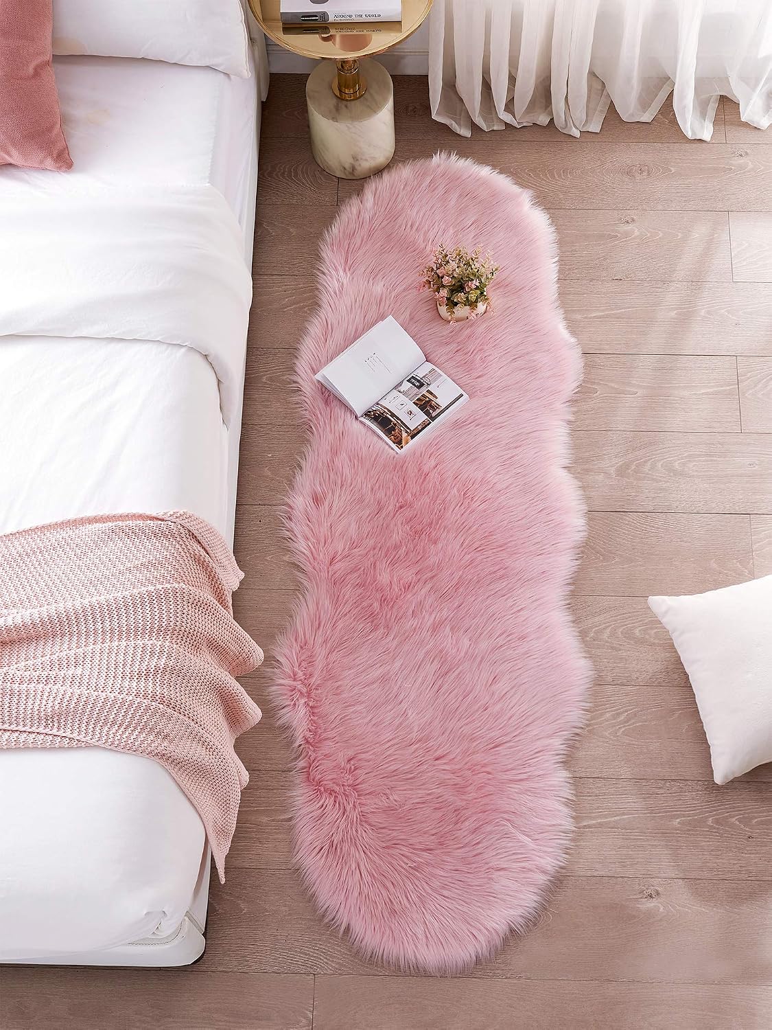 SERISSA 2x6 Fluffy Pink Faux Fur Area Rug for Living Room