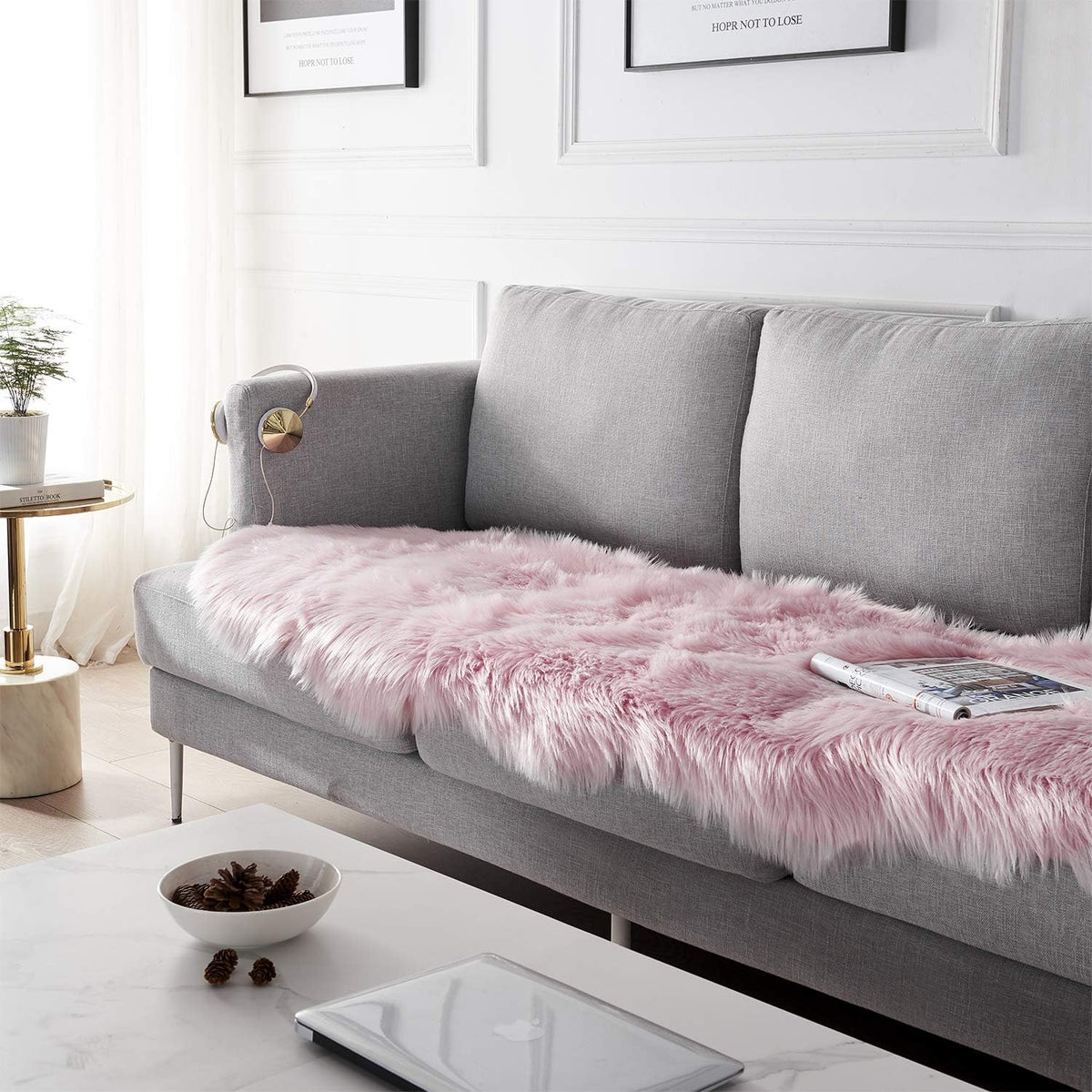 SERISSA 2x6 Fluffy Pink Faux Fur Area Rug for Living Room