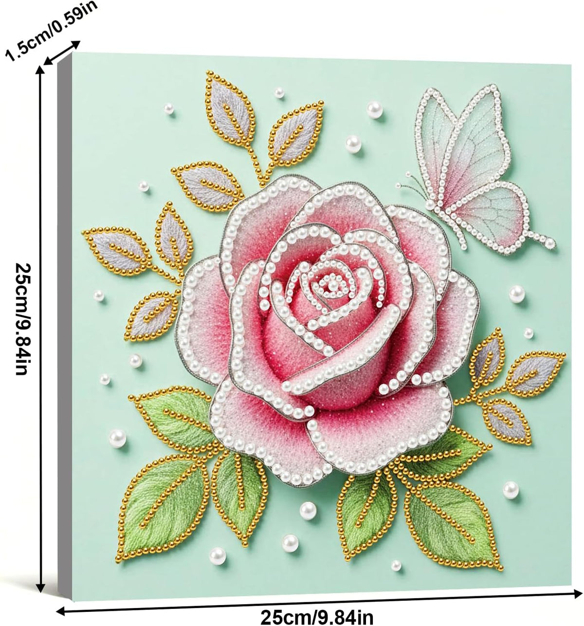 DIY Pink Rose Pearl Painting Kit for Adults & Beginners Plastic Round Pearl Bead Art with Pre-Printed Canvas and Frame, Handmade Christmas Holiday Craft, Home Wall Decor Gift Set