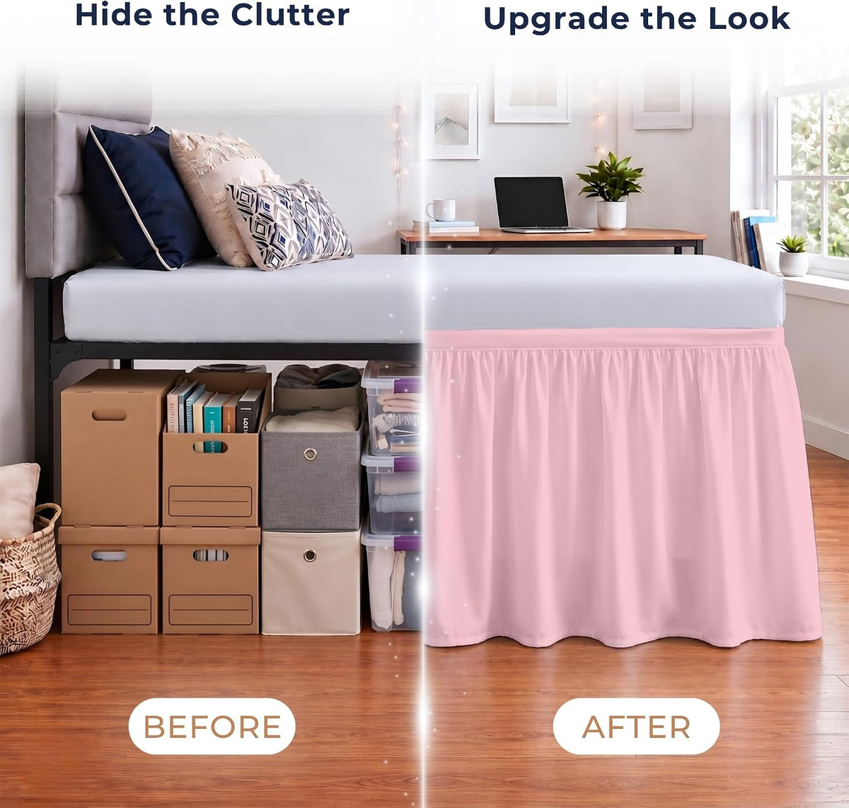 Dorm Bed Skirt Twin XL 34 Inch Drop Length - Pink, Ruffled Pattern College Dorm Room Bed Skirts - Split Corner, Easy Care, Wrinkle Free 1800 Series Microfiber Bed Skirt