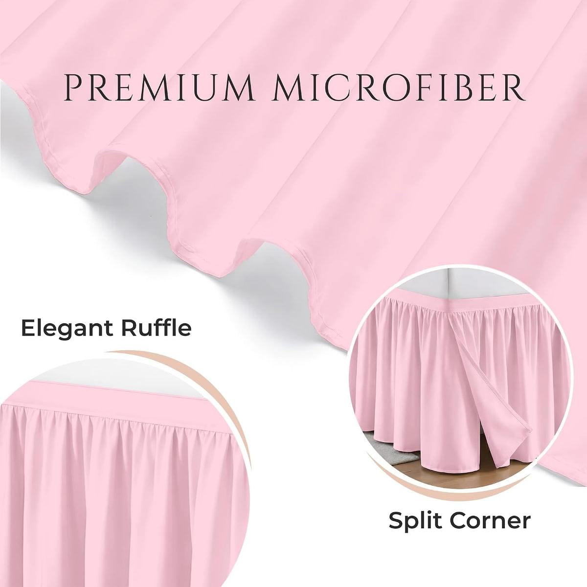 Dorm Bed Skirt Twin XL 34 Inch Drop Length - Pink, Ruffled Pattern College Dorm Room Bed Skirts - Split Corner, Easy Care, Wrinkle Free 1800 Series Microfiber Bed Skirt