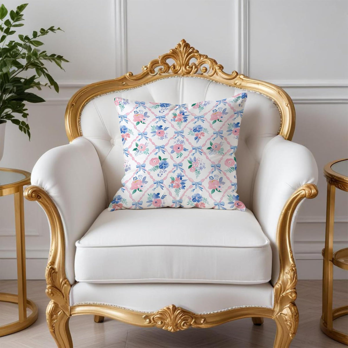 Coquette Bow Pillow Covers 18x18, Coquette Room Decor, Preppy Pink and Blue Floral Pillow Covers, Preppy Room Decor, Girly Bedroom Decor, Coquette Stuff, Bow Room Decor