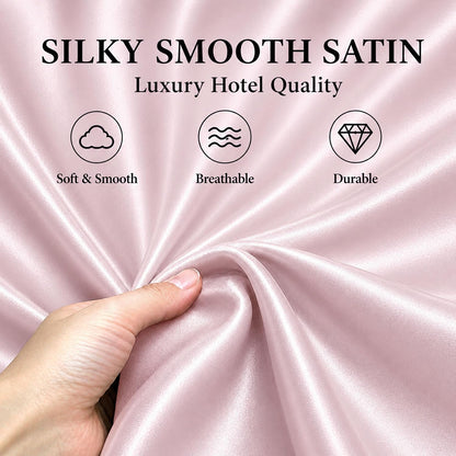 Silky Satin Sheet Set Full Size 4 Piece Cooling Hair Care Pink