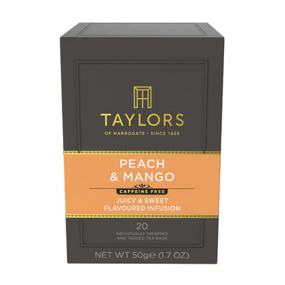 Peach & Mango, Herbal Tea, Individually Wrapped Teabags, 20 Count (Pack of 1), Juicy, Smooth, and Subtly Sweet, Caffeine-Free, Enjoy Hot or Iced, 20 Teabags