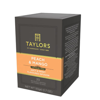 Peach & Mango, Herbal Tea, Individually Wrapped Teabags, 20 Count (Pack of 1), Juicy, Smooth, and Subtly Sweet, Caffeine-Free, Enjoy Hot or Iced, 20 Teabags