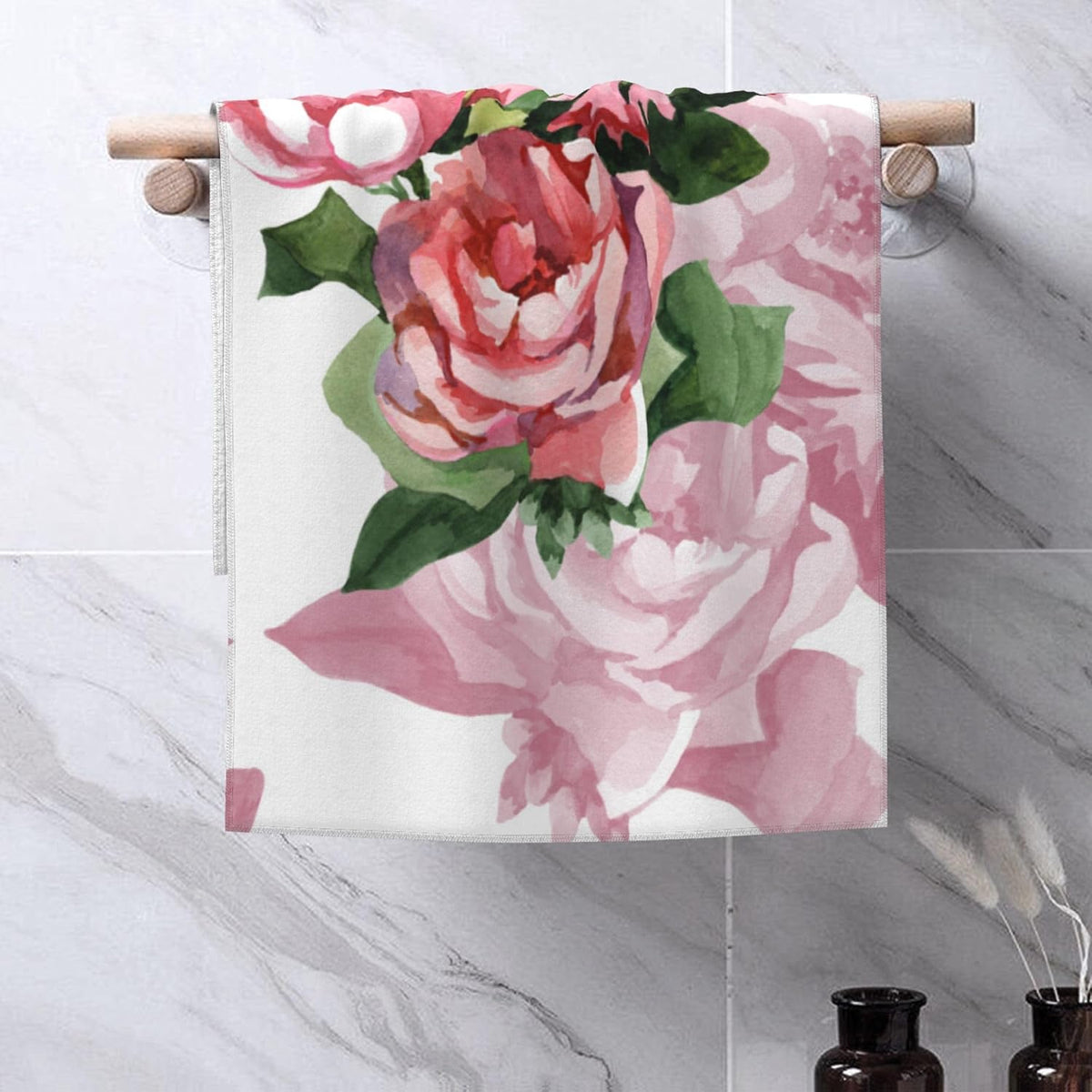 Pink Roses Hand Towel for Bathroom Set of 2 Hand Bath Towels Soft Absorbent Decorative Towels for Bathroom Kitchen Yoga Home Decor 14 x 28 in