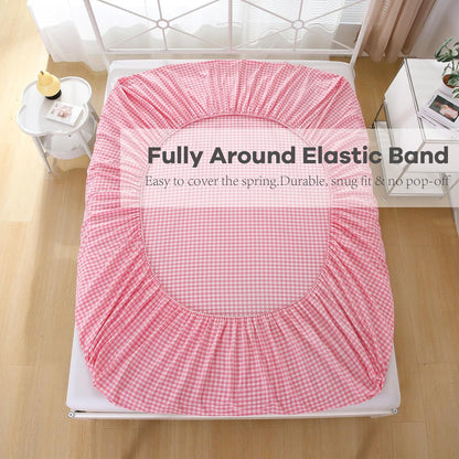 Coral Pink White Ruffle Gingham Sheets Queen Size 4-Piece Set