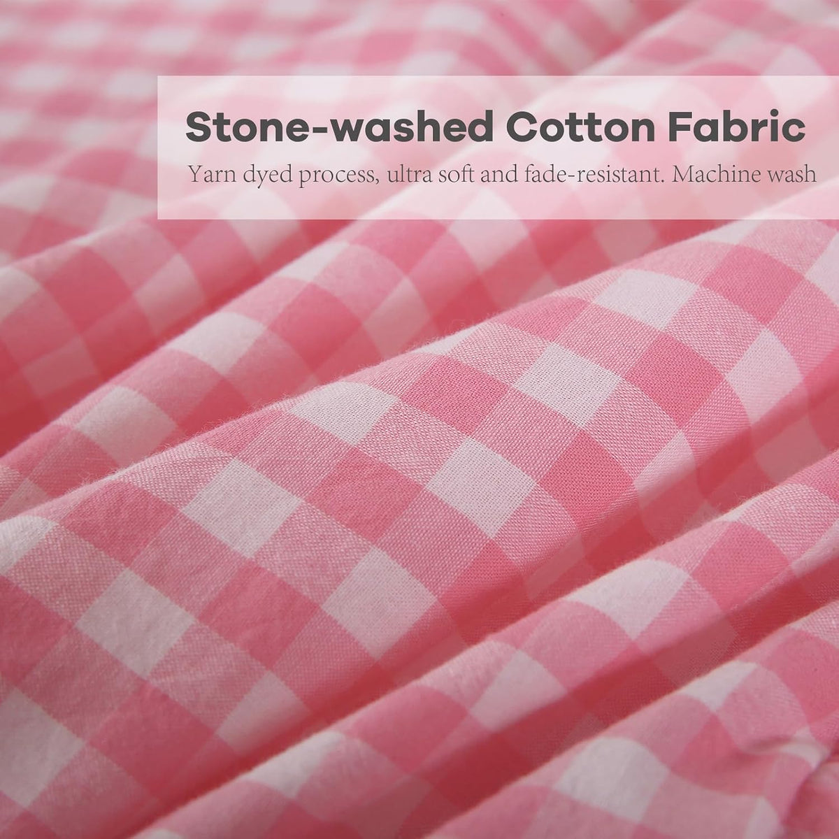 Coral Pink White Ruffle Gingham Sheets Queen Size 4-Piece Set