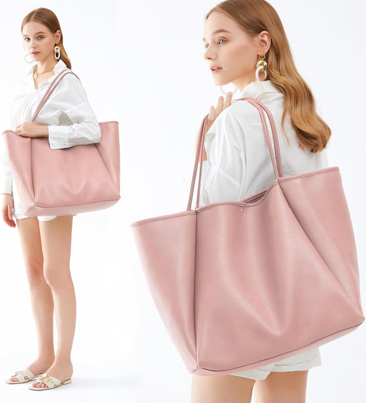 Oversize Pu Leather Tote Women Weekender Bag Shopper Handbag Travel Purse