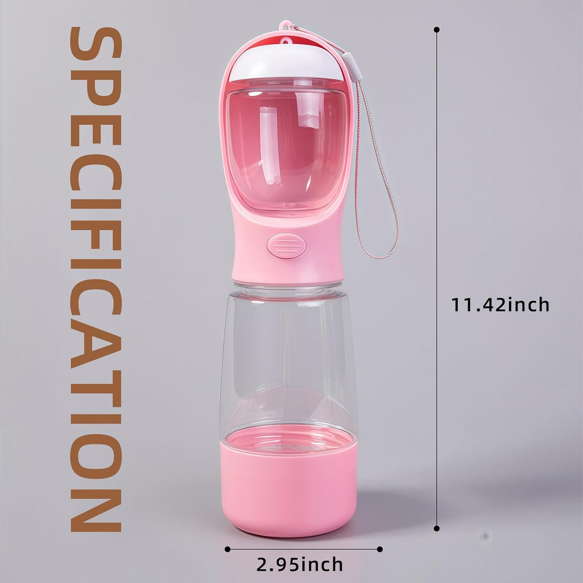 3-in-1 Portable Dog Water Bottle Leak Proof 14oz Pink