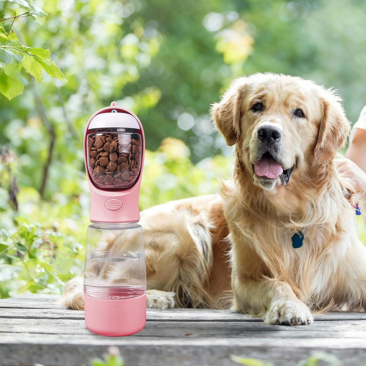 3-in-1 Portable Dog Water Bottle Leak Proof 14oz Pink