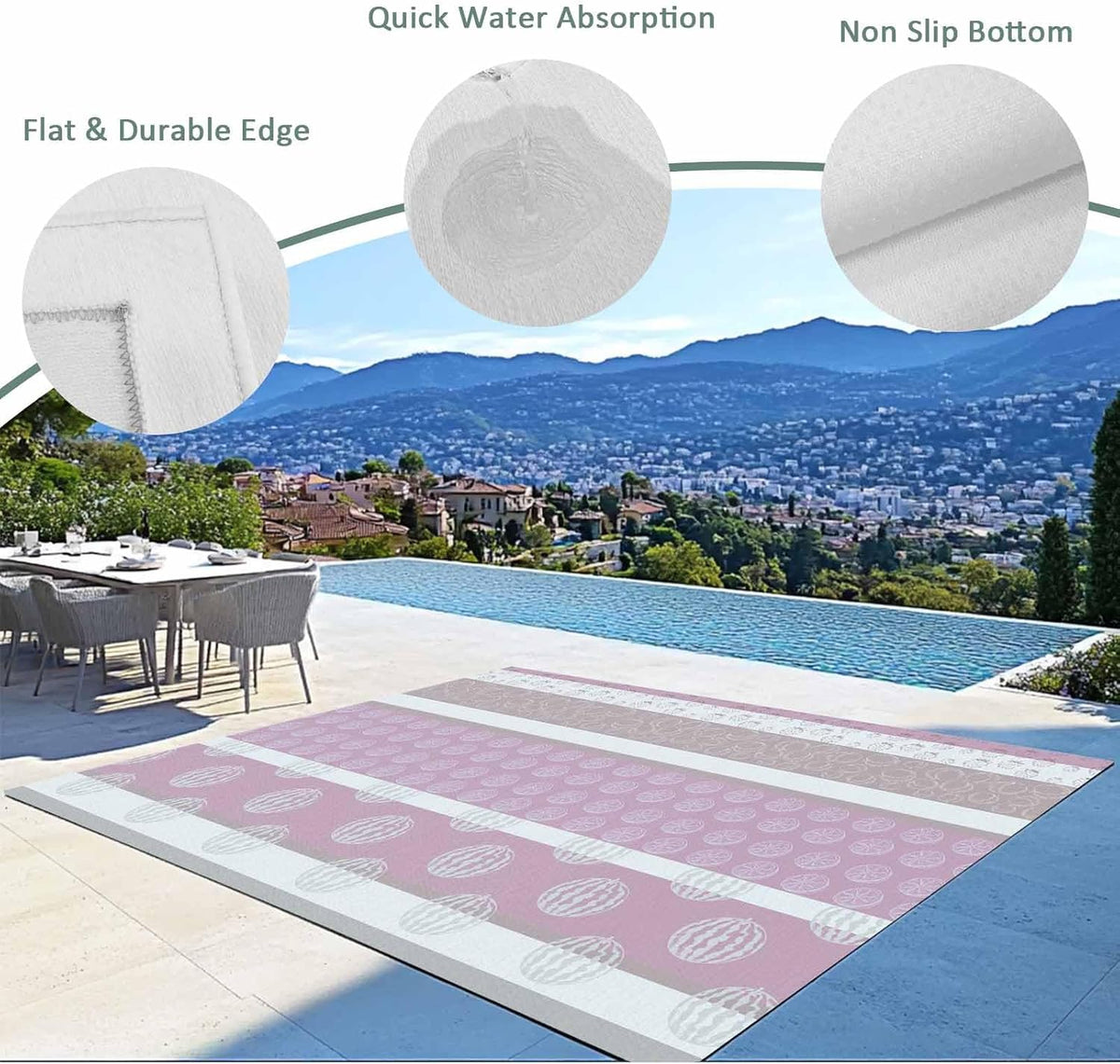 Outdoor Rug 4x6 Feet, Farm Fruits Entryway Rugs Floor Mats, Washable Runner Rug Non Slip, Watermelon Lemons Peach Pink Grey Striped Indoor Outside Rugs for Patios/Porch/Camping