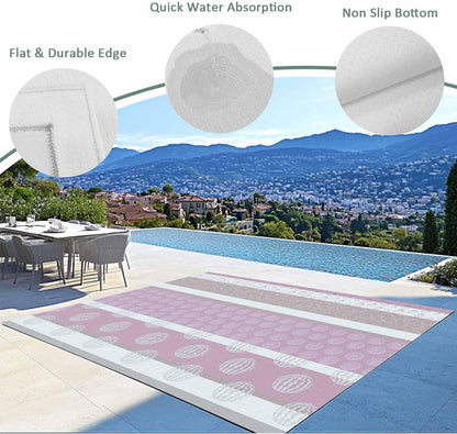 Outdoor Rug 4x6 Feet, Farm Fruits Entryway Rugs Floor Mats, Washable Runner Rug Non Slip, Watermelon Lemons Peach Pink Grey Striped Indoor Outside Rugs for Patios/Porch/Camping
