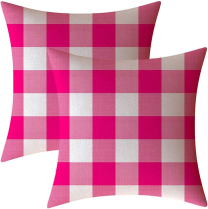 Lemon Yellow Pink White Buffalo Check Plaid Throw Pillow Covers Farmhouse Decorative Throw Pillow Case Indoor Outdoor Cushion Cover Pillowcase for Sofa 18 x 18 Inch Set of 2