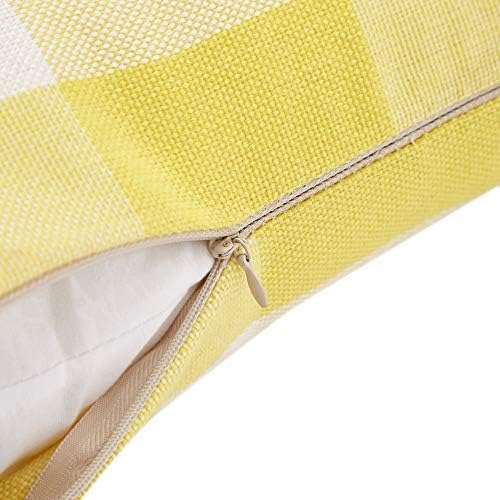 Lemon Yellow Pink White Buffalo Check Plaid Throw Pillow Covers Farmhouse Decorative Throw Pillow Case Indoor Outdoor Cushion Cover Pillowcase for Sofa 18 x 18 Inch Set of 2